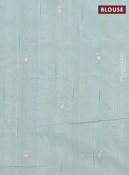 Semi raw silk saree pastel green with embroidery work buttas and embroidery border