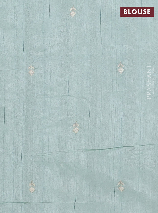 Semi raw silk saree pastel green with embroidery work buttas and embroidery border