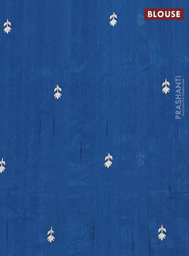 Semi raw silk saree peacock blue with embroidery work buttas and embroidery border