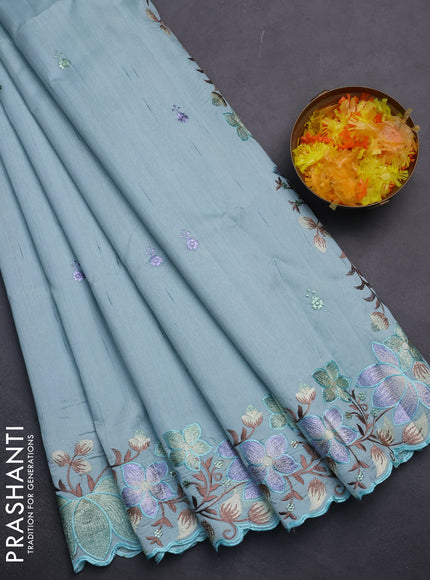 Semi raw silk saree pastel blue with embroidery work buttas and embroidery border
