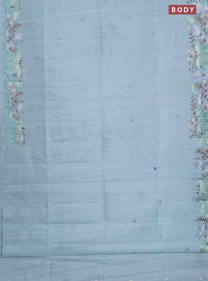 Semi raw silk saree pastel blue with embroidery work buttas and embroidery border