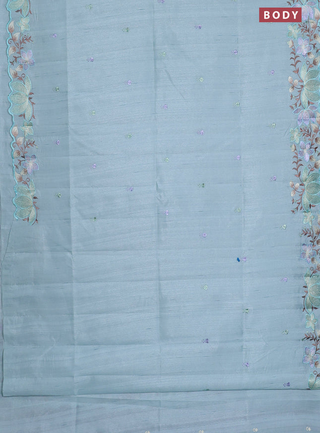 Semi raw silk saree pastel blue with embroidery work buttas and embroidery border