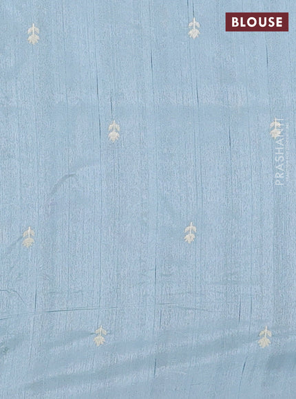 Semi raw silk saree pastel blue with embroidery work buttas and embroidery border