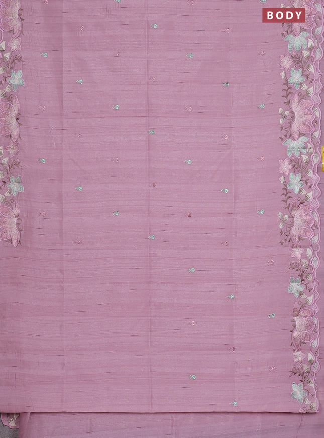 Semi raw silk saree pastel pink with embroidery work buttas and embroidery border