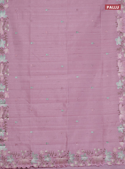 Semi raw silk saree pastel pink with embroidery work buttas and embroidery border