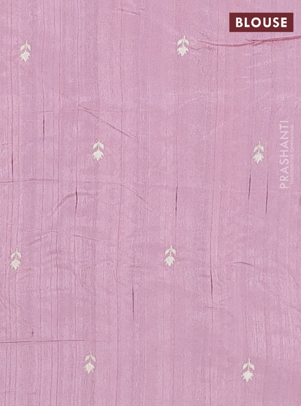 Semi raw silk saree pastel pink with embroidery work buttas and embroidery border