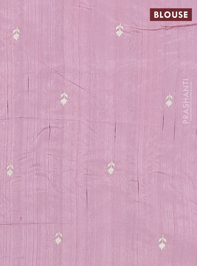 Semi raw silk saree pastel pink with embroidery work buttas and embroidery border