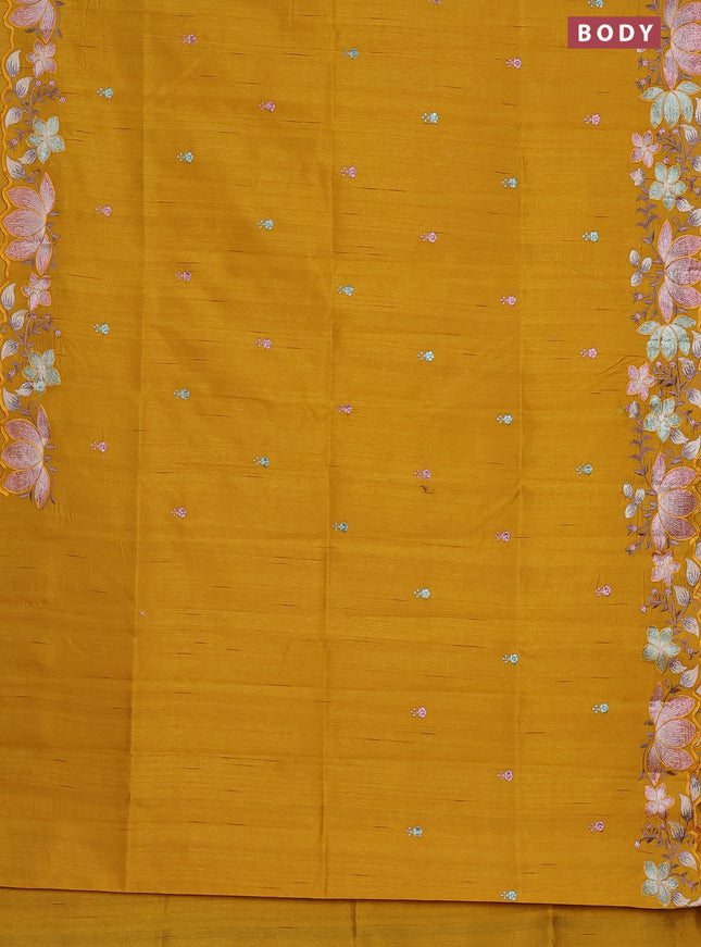 Semi raw silk saree mustard yellow with embroidery work buttas and embroidery border