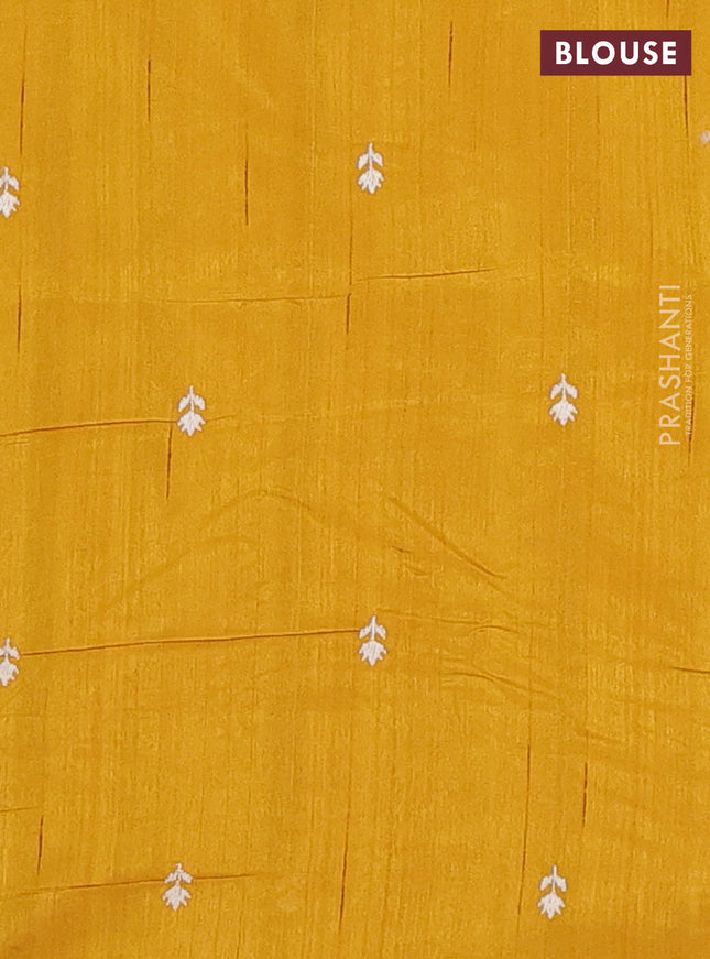 Semi raw silk saree mustard yellow with embroidery work buttas and embroidery border