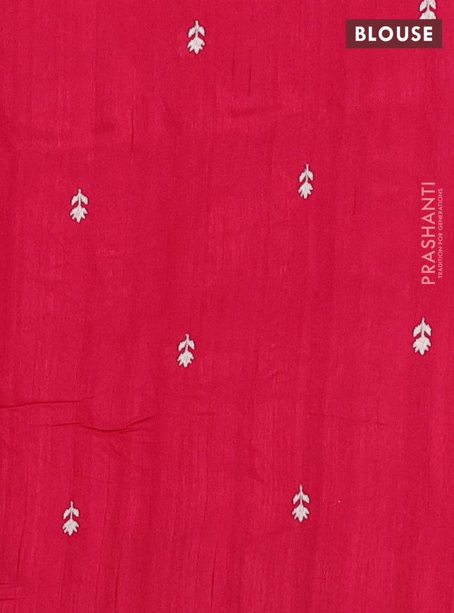 Semi raw silk saree dark pink with embroidery work buttas and embroidery border