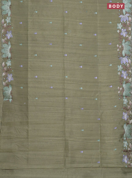Semi raw silk saree sap green with embroidery work buttas and embroidery border