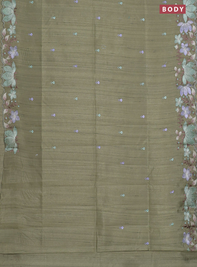 Semi raw silk saree sap green with embroidery work buttas and embroidery border