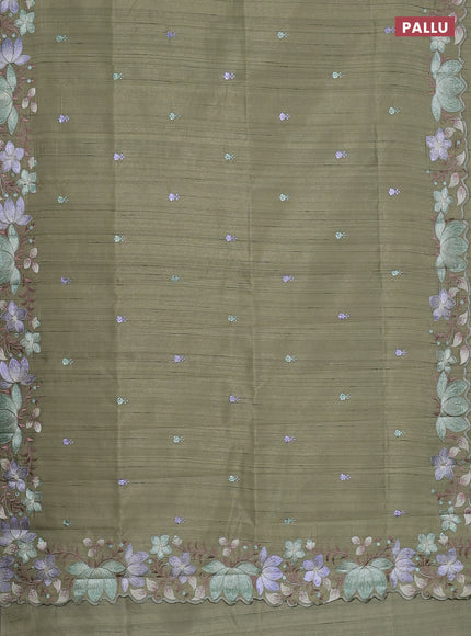 Semi raw silk saree sap green with embroidery work buttas and embroidery border