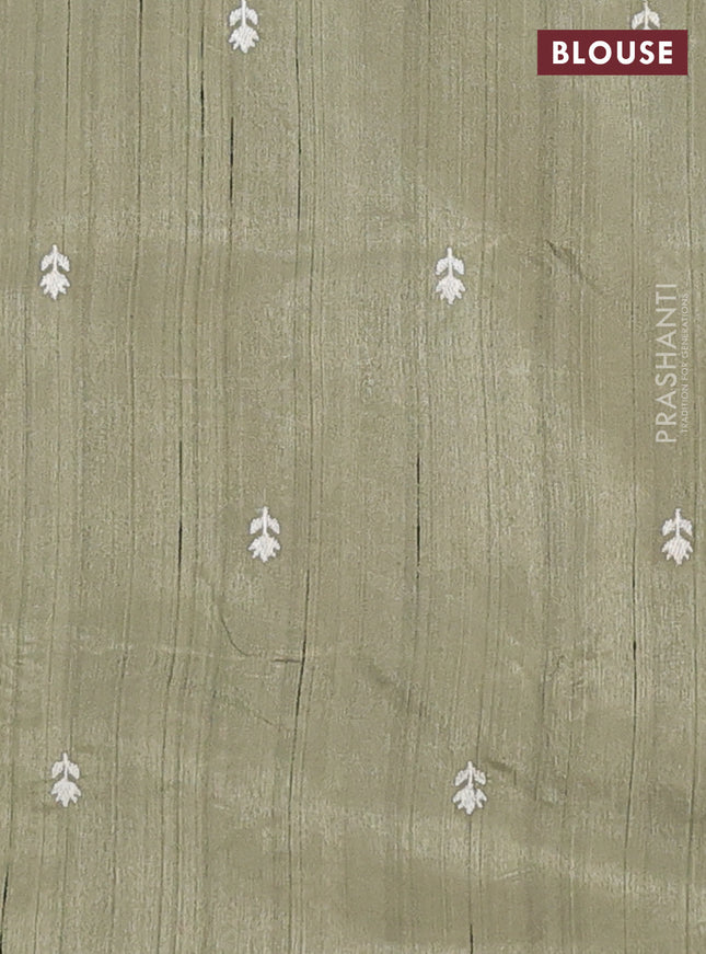 Semi raw silk saree sap green with embroidery work buttas and embroidery border