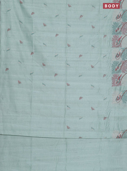 Semi raw silk saree pastel green with embroidery work buttas and embroidery border