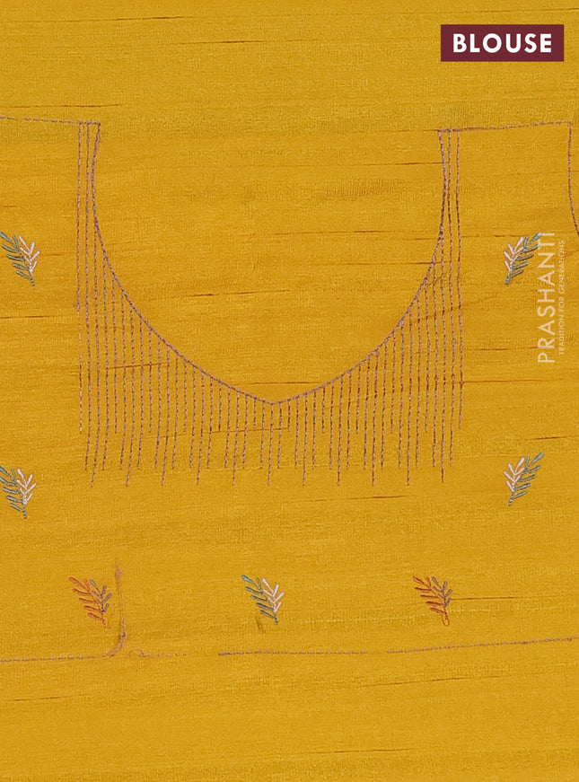 Semi raw silk saree mustard yellow with embroidery work buttas and embroidery border