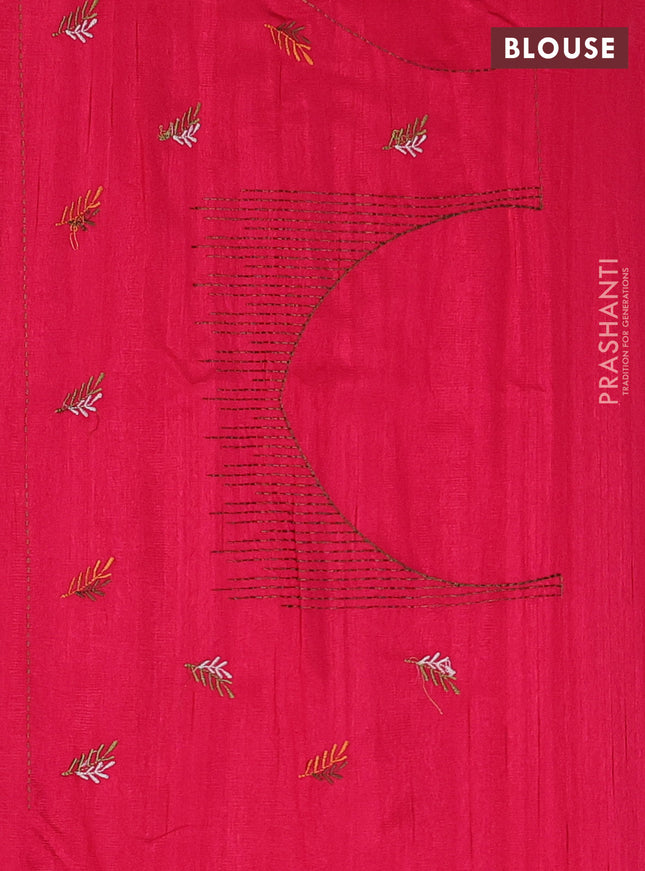 Semi raw silk saree dark pink with embroidery work buttas and embroidery border