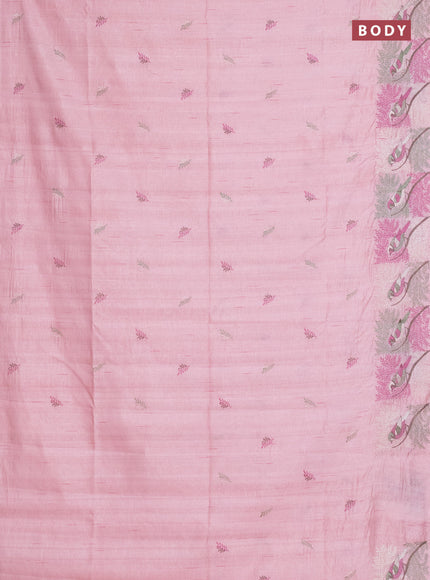 Semi raw silk saree peach shade with embroidery work buttas and embroidery border
