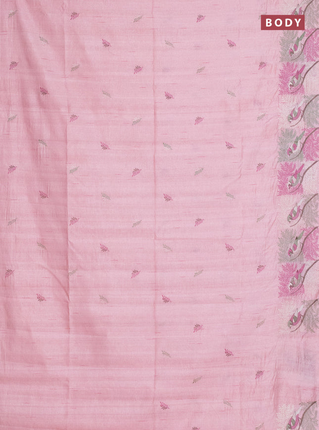 Semi raw silk saree peach shade with embroidery work buttas and embroidery border