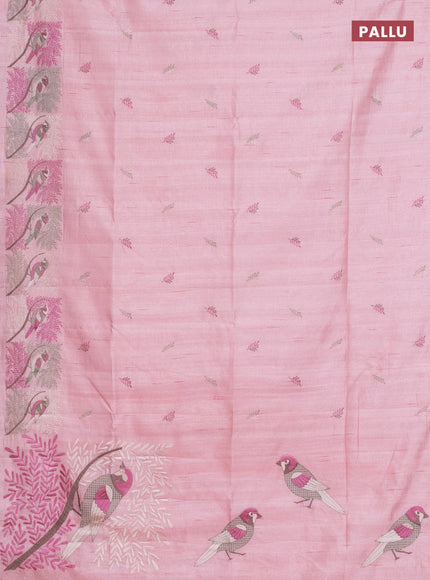Semi raw silk saree peach shade with embroidery work buttas and embroidery border