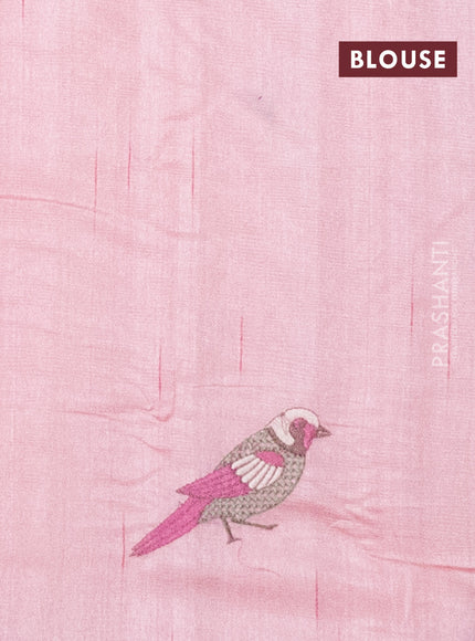 Semi raw silk saree peach shade with embroidery work buttas and embroidery border