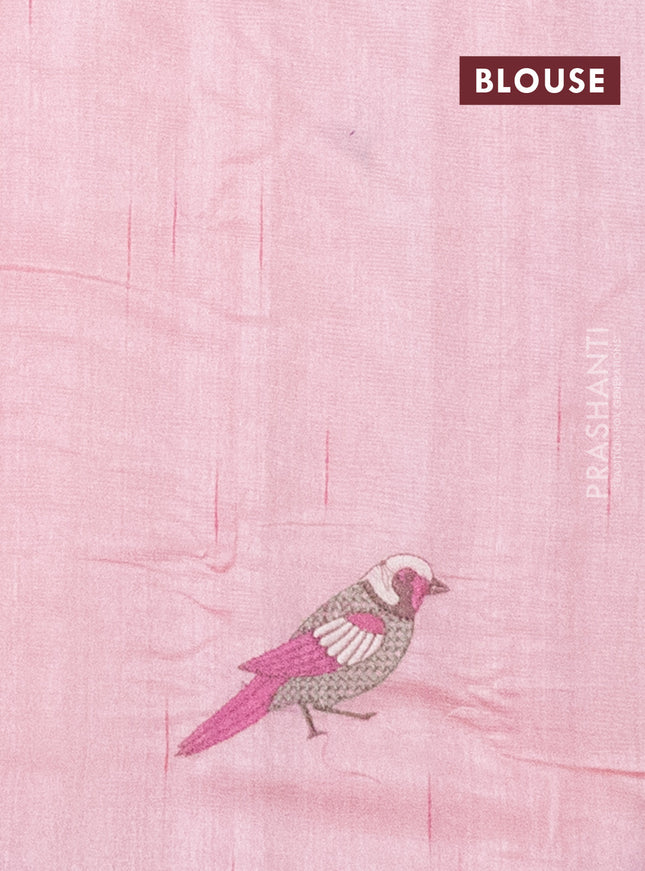 Semi raw silk saree peach shade with embroidery work buttas and embroidery border