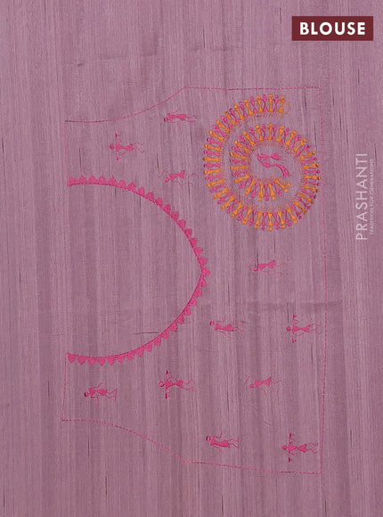 Semi raw silk saree pastel pueple shade with embroidery work buttas and warli design embroidery border