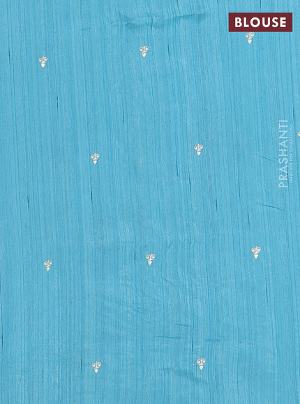 Semi raw silk saree teal blue with embroidery work buttas and floral embroidery border