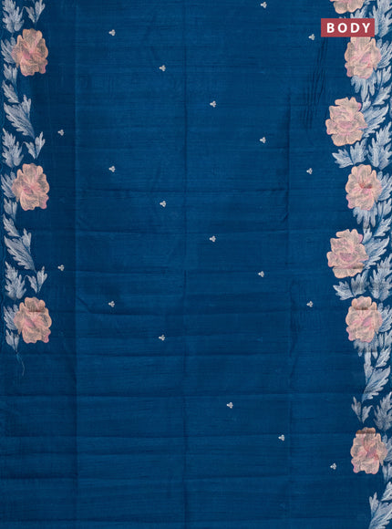 Semi raw silk saree pastel blue with embroidery work buttas and floral embroidery border
