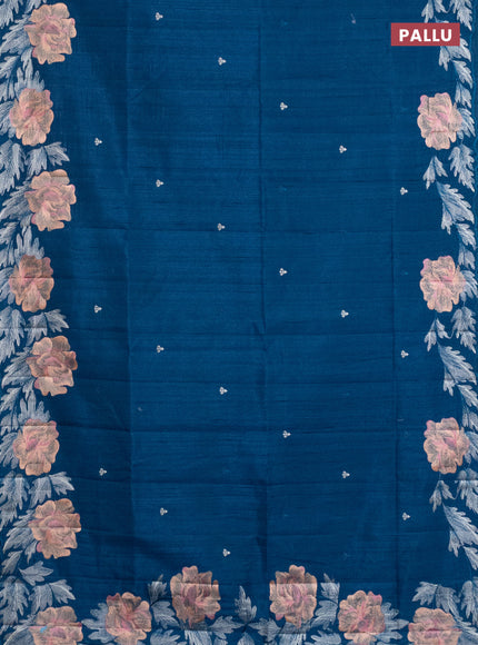 Semi raw silk saree pastel blue with embroidery work buttas and floral embroidery border
