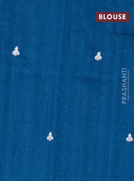 Semi raw silk saree pastel blue with embroidery work buttas and floral embroidery border