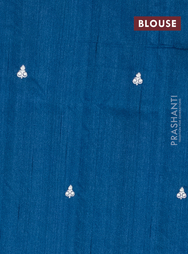Semi raw silk saree pastel blue with embroidery work buttas and floral embroidery border