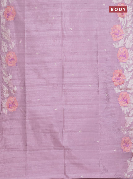 Semi raw silk saree pastel pink with embroidery work buttas and floral embroidery border