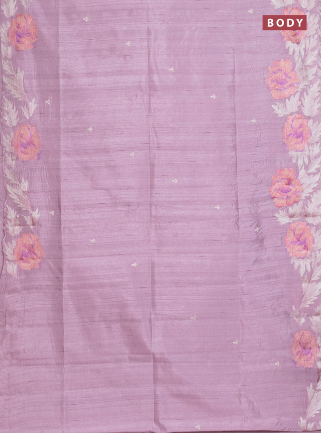 Semi raw silk saree pastel pink with embroidery work buttas and floral embroidery border