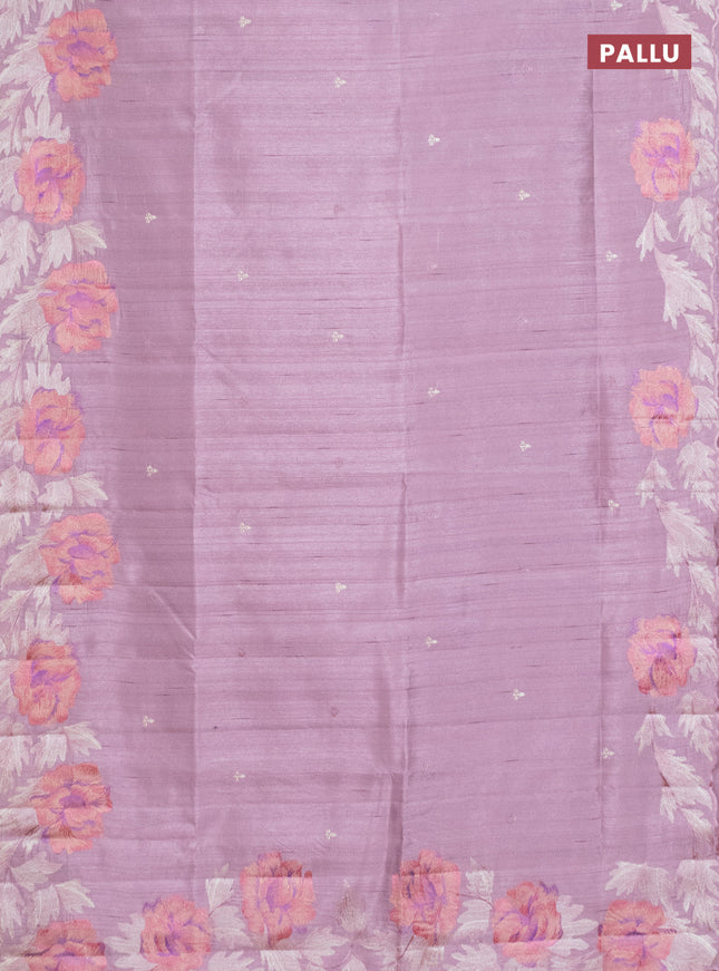 Semi raw silk saree pastel pink with embroidery work buttas and floral embroidery border