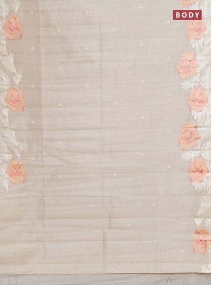 Semi raw silk saree cream with embroidery work buttas and floral embroidery border