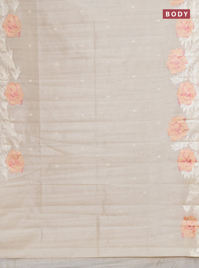 Semi raw silk saree cream with embroidery work buttas and floral embroidery border