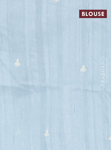 Semi raw silk saree pastel blue with embroidery work buttas and floral embroidery border