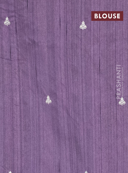 Semi raw silk saree purple shade with embroidery work buttas and floral embroidery border