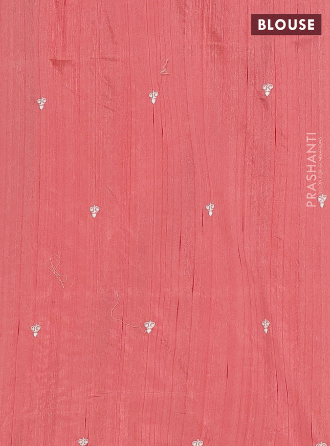 Semi raw silk saree dark peach with embroidery work buttas and floral embroidery border