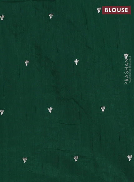 Semi raw silk saree dark green with embroidery work buttas and floral embroidery border