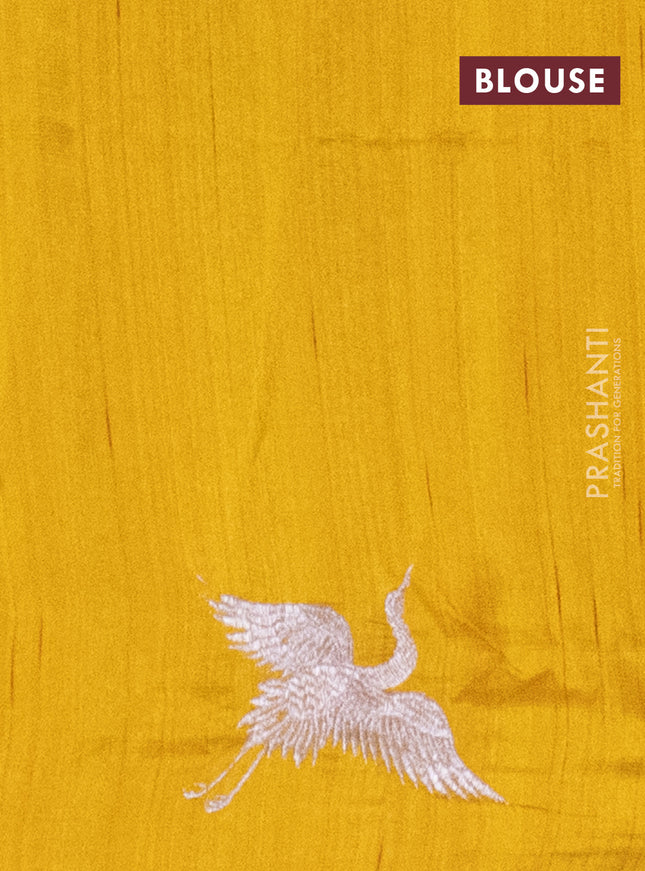 Semi raw silk saree mustard yellow with allover checked embroidery work and embroidery border