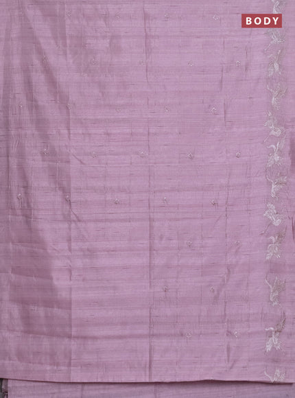Semi raw silk saree pastel pink with allover checked embroidery work and embroidery border