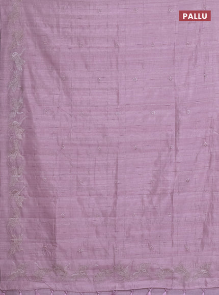 Semi raw silk saree pastel pink with allover checked embroidery work and embroidery border