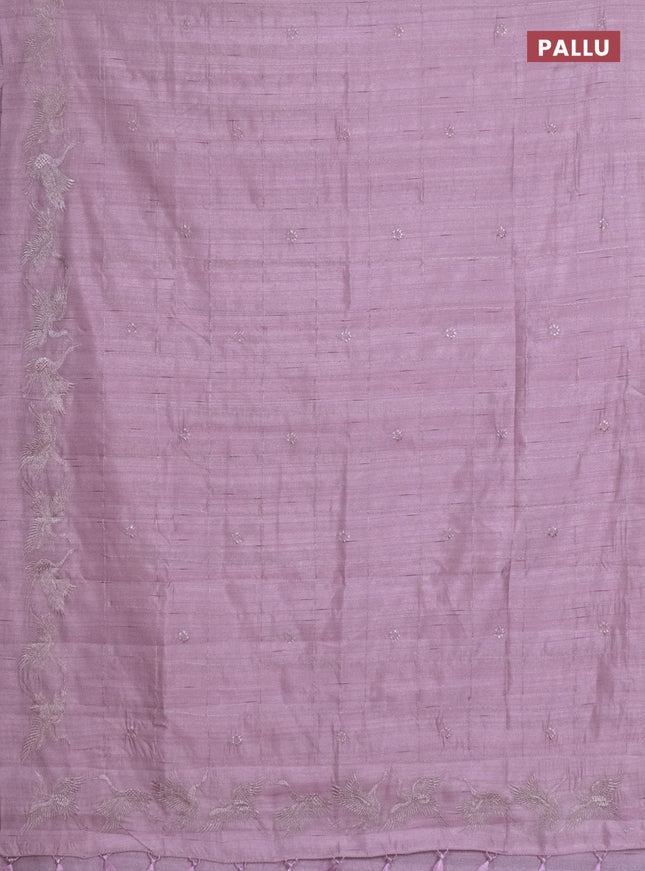 Semi raw silk saree pastel pink with allover checked embroidery work and embroidery border