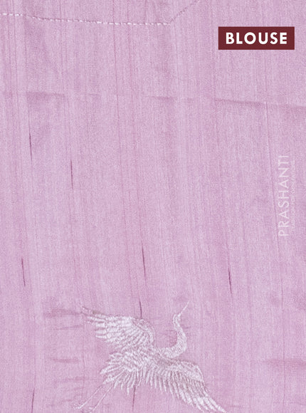 Semi raw silk saree pastel pink with allover checked embroidery work and embroidery border