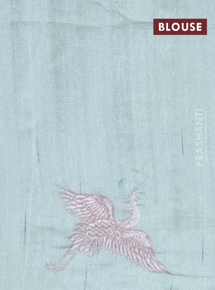 Semi raw silk saree pastel green with allover checked embroidery work and embroidery border