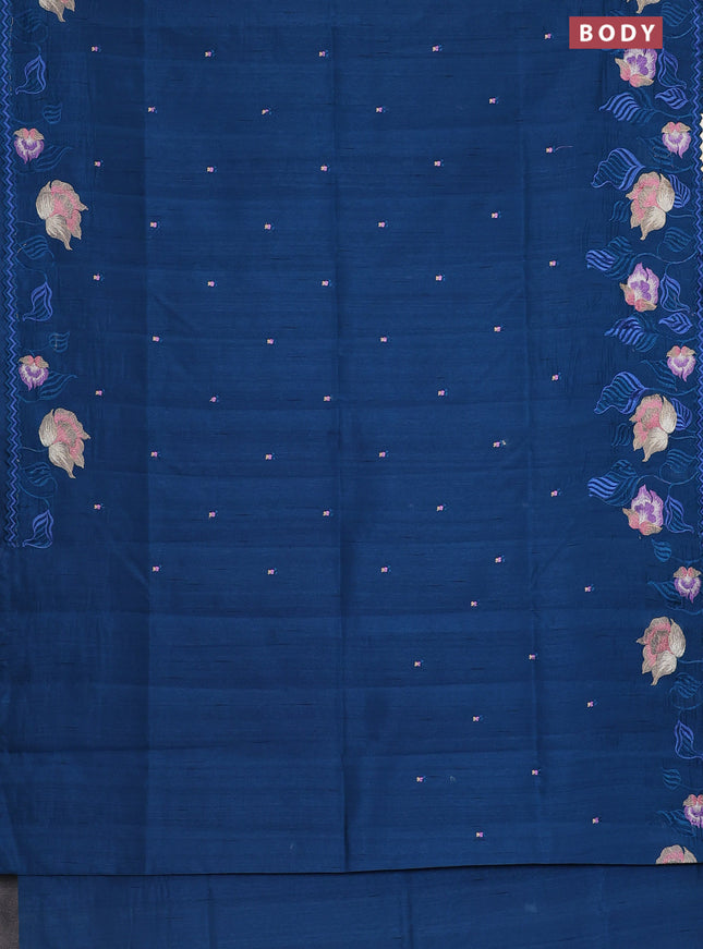 Semi raw silk saree peacock blue with embroidery work buttas and floral embroidery border