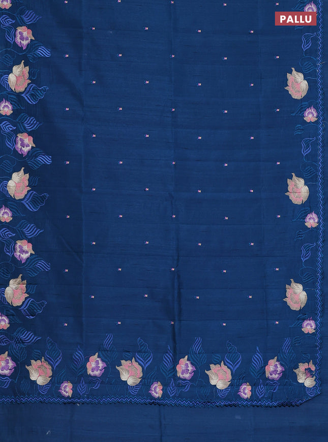Semi raw silk saree peacock blue with embroidery work buttas and floral embroidery border