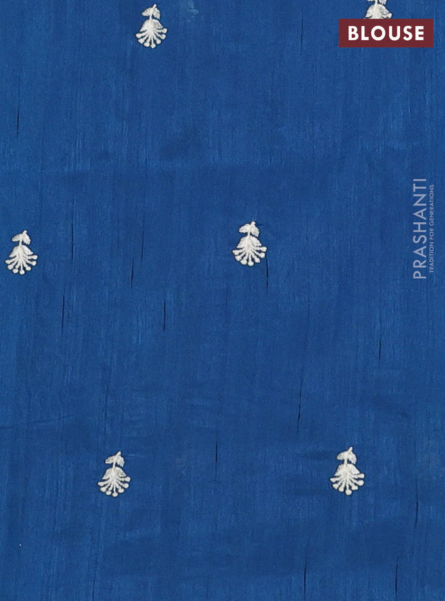 Semi raw silk saree peacock blue with embroidery work buttas and floral embroidery border